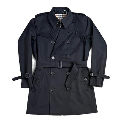 自制柜版牛角扣嘎巴甸全棉战壕风衣男短款黑色2026早春新款外套帅