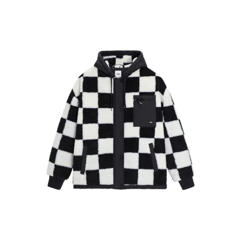 Vans范斯 黑白棋盘格 拼接羊羔毛 连帽羽绒服VN0A7YJ5Y7C反季促销