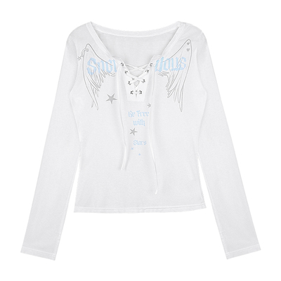 少女斗志清透白色印花防晒罩衫夏