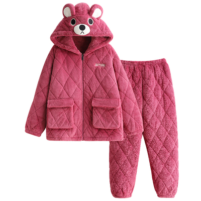 情侣睡衣冬三层加厚夹棉可爱连帽