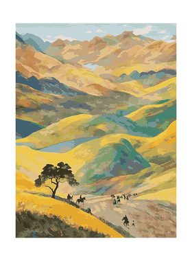 数字油画diy手绘填充手工手绘画画填色肌理画涂色油彩画 远山旅骑