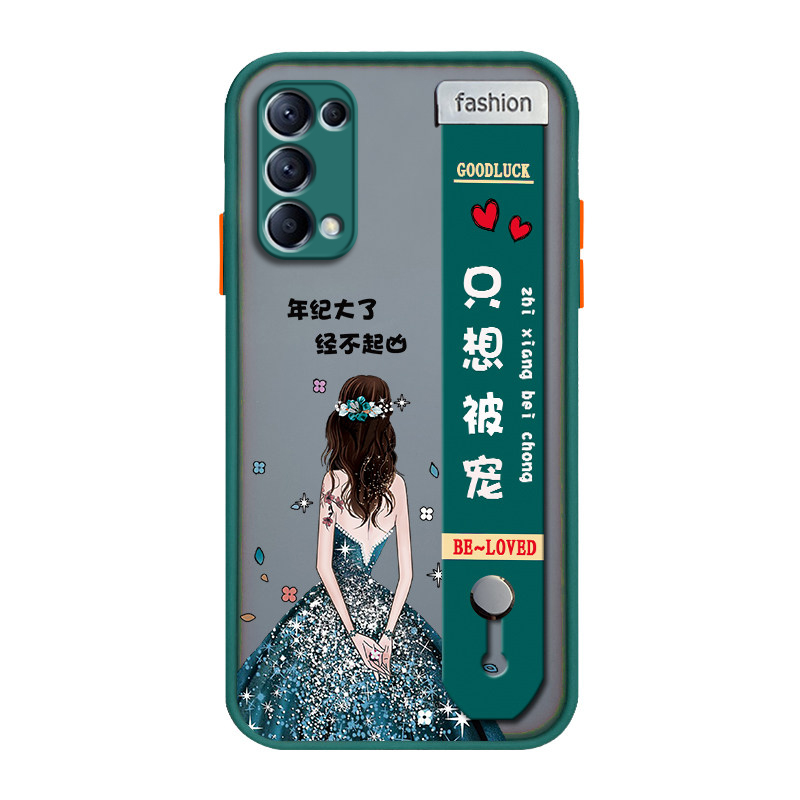 适用opporeno5手机壳腕带支架Reno5pro新款女神款网红时尚潮reno5k全包防摔pro十保护壳曲面屏5g硅胶