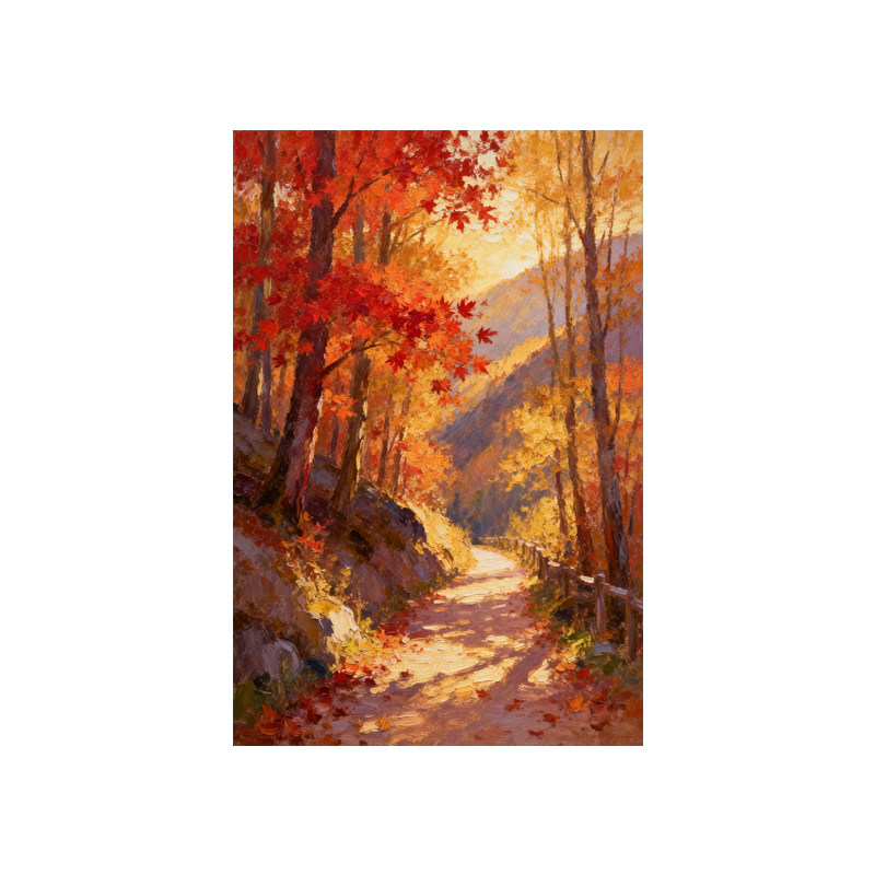 手绘油画秋日枫林小路玄关装饰画