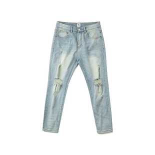 IDLT SlimFit 弹力修身 高品质 水洗 小脚 黄泥洗膝盖破洞 牛仔裤