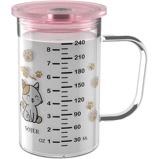 儿童吸管杯带刻度迷你小奶杯150毫升240ml耐热玻璃杯家用带盖水杯
