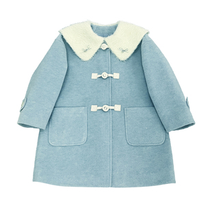 小童木 可盐可甜女童毛呢大衣冬季新款加厚女大童娃娃领呢子外套