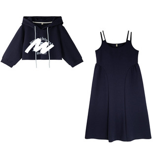 千禧辣妹胖莹莹大码女装2026春款小众学院风字母卫衣连衣裙套装