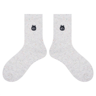 会起球的袜子 韩国东大门同款卡通刺绣女士中筒袜 点子纱网红袜