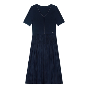 【宝莱纱】YINER音儿专选夏季法式压褶针织优雅连衣裙