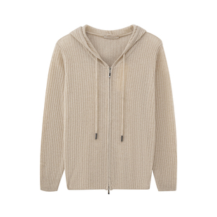 春竹2025秋冬新款100%山羊绒连帽抽绳修身长袖女士针织拉链羊绒衫