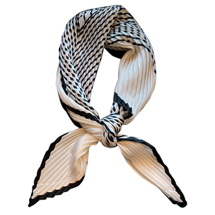 韩版百搭黑色条纹褶皱围巾洋气纱巾春秋季时尚装饰职业领巾丝巾女