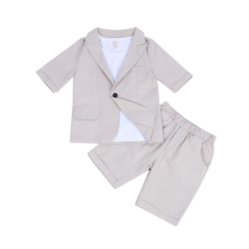 男童棉麻小西装套装夏季演出礼服