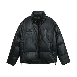 FORNINES微短款三防皮面羽绒服男冬季立领防风白鸭绒美式加厚外套