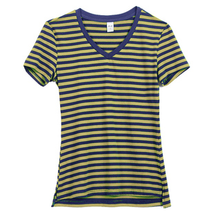 V领条纹T恤短袖女宽松2024新款夏季上衣显瘦韩版体恤内搭打底衫潮