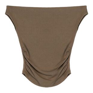 pusumede 黑色一字露肩短袖t恤女夏季设计感小众短款修身气质上衣