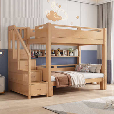 上下床双层床两层高低床子母床榉木上下铺木床全实木多功能儿童床