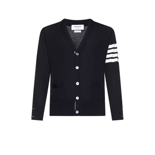 【自营】Thom Browne男款条纹袖标V领羊毛针织开衫节日礼物送男友