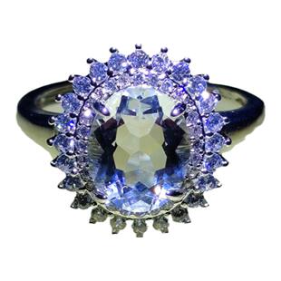 天然白水晶戒指 宝石级纯净透体刻面双层锆石豪华镶嵌戴妃款活口