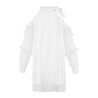 浪漫仙气蓬蓬裙植绒薄纱露肩