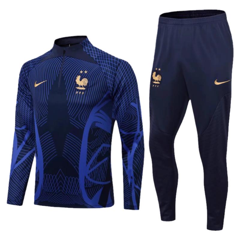 法国22-23长袖球衣半拉链世界杯国家队足球训练服 套装定制出场服