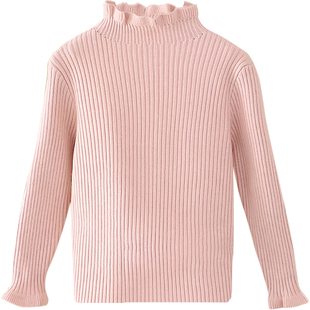 女童弹力衫木耳边秋冬款儿童针织衫女宝宝毛衣红色打底衫黑色内搭