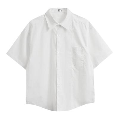 COLN极简风方领叠门襟短袖衬衫