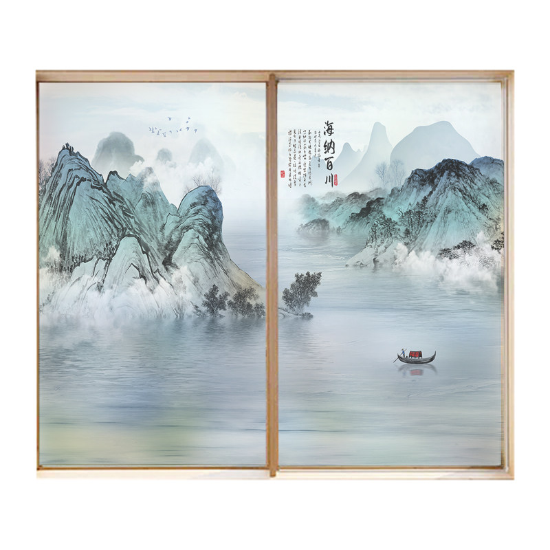 定制山水画玻璃贴纸卫生间防走光