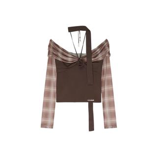 REVAN芮范设计师款玫瑰花格纹一字肩单衣RL10801047