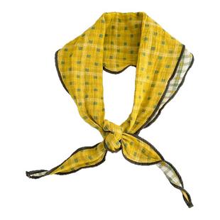 一款双色!早春草绿黄格纹丝巾女双面三角巾森系棉质领巾脖子配饰