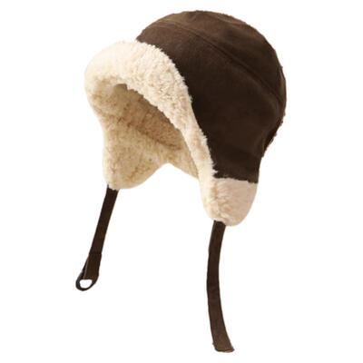 保暖麂皮绒飞行帽羊羔绒护耳帽子