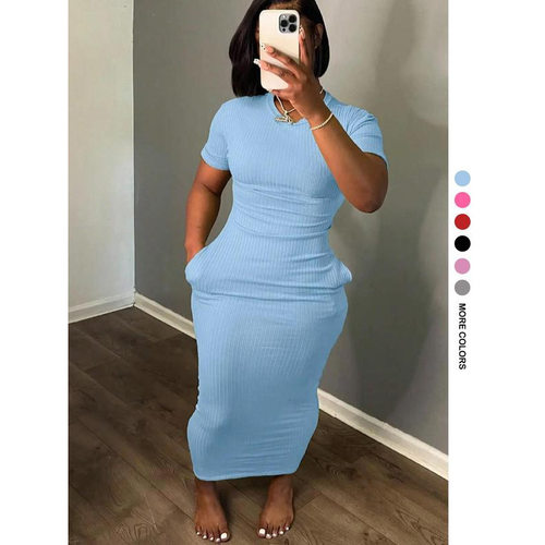 T 79707 Slim Short Sleeve Dress 修身短袖女长裙跨境速卖通