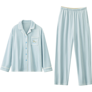 红豆暖暖绒海岛绒睡衣女秋冬款中厚抗静电薄绒开衫家居服套装男士