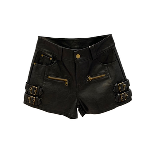 黑色PU皮裤设计感工装短裤女2026年秋冬新款百搭显瘦a字阔腿靴裤