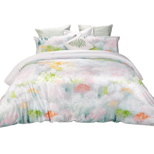 Natural Home/自然怡家樱花床上用品四件套花卉贡缎纯棉床笠床单