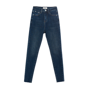 显瘦天花板~紧身小脚牛仔裤女春夏新款深蓝色修身提臀九分铅笔裤