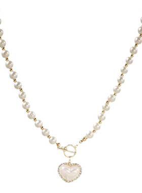 珍珠项链女2025新款轻奢高级设计感小众锁骨链女复古颈链爱心吊坠