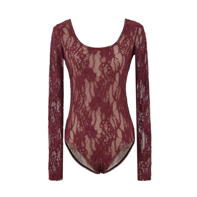 双层蕾丝连体打底衫女U领露背潮