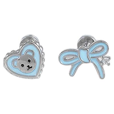 hellopuppy可爱马卡龙蓝色小熊蝴蝶结滴釉耳骨钉甜美少女耳饰钛钢