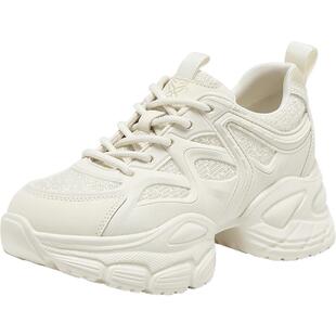 百思图秋季新款透气纯色老爹鞋厚底增高女休闲运动鞋G2231CM5