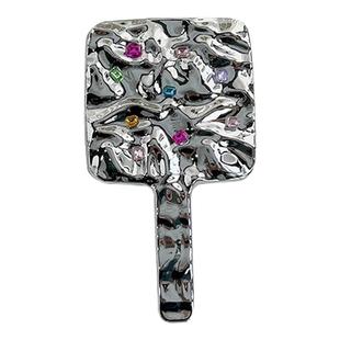 带钻手持化妆镜手柄式高级感便携大号手持镜高清镜子复古梳妆镜子