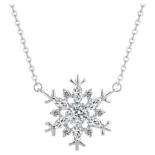 周六福S925纯银梦幻雪花项链吊坠设计感唯美锁骨链送女友生日礼物