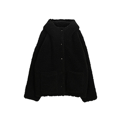 宽松中长款颗粒绒羊羔毛外套