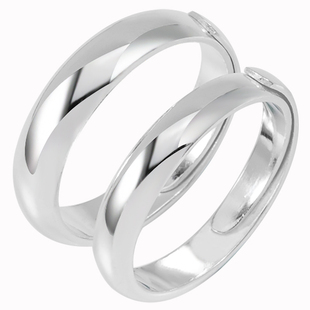情侣对戒999纯银戒指男光面食指大圈口女戒子指环开口活口可刻字