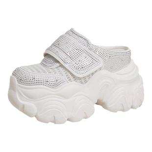 10cm满钻魔术贴厚底包头凉拖女2025夏季百搭增高半拖鞋