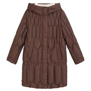 YINER音儿专选2025秋季新款法式柔光缎面质感撞色中长款羽绒服