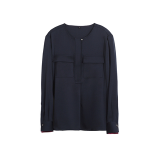 OFFIY-惊艳袖口撞色 醋酸缎面高级职业气质长袖衬衫26新款春装女