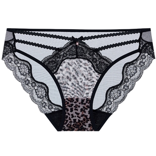 3件129|MYBODY商场同款新款细带镂空腰头网纱性感豹纹蕾丝内裤女