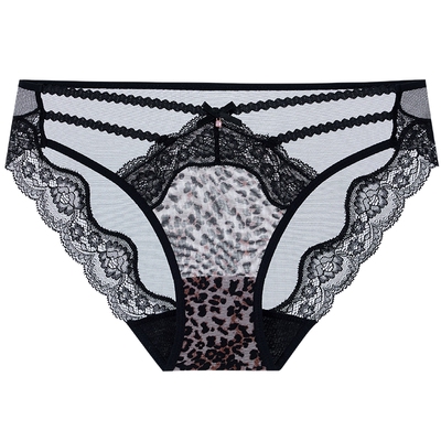 3件129|MYBODY商场同款新款细带镂空腰头网纱性感豹纹蕾丝内裤女