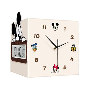 米奇转角时钟客厅2025新款奶油风液晶钟表高级感创意双面拐角挂钟