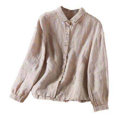 烟雨江南春秋单品36支色织汉麻长袖衬衫文艺复古燕尾领上衣可定制